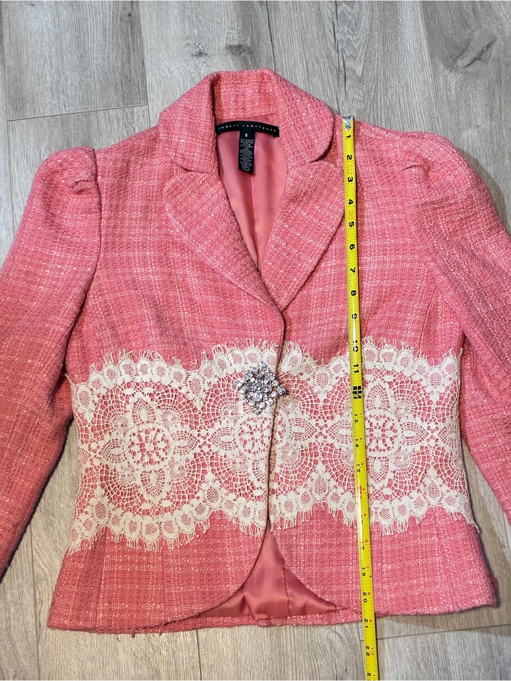 Robert Rodriguez Pink Tweed Lace Rhinestone Blazer Jacket Size 6 - Picture 6 of 8